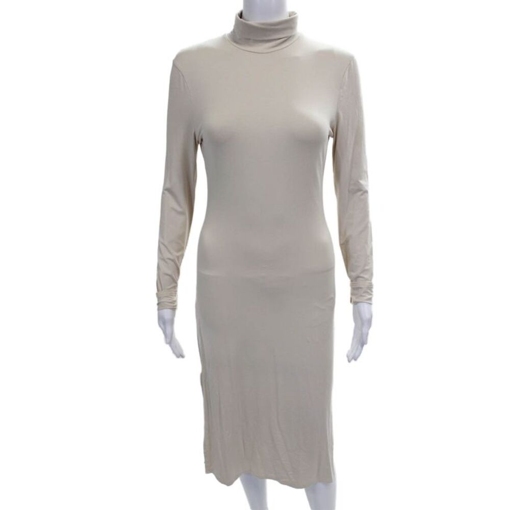 Trois Women Bodycon Turtleneck Long Sleeve Beige Viscose Dress Size 2
